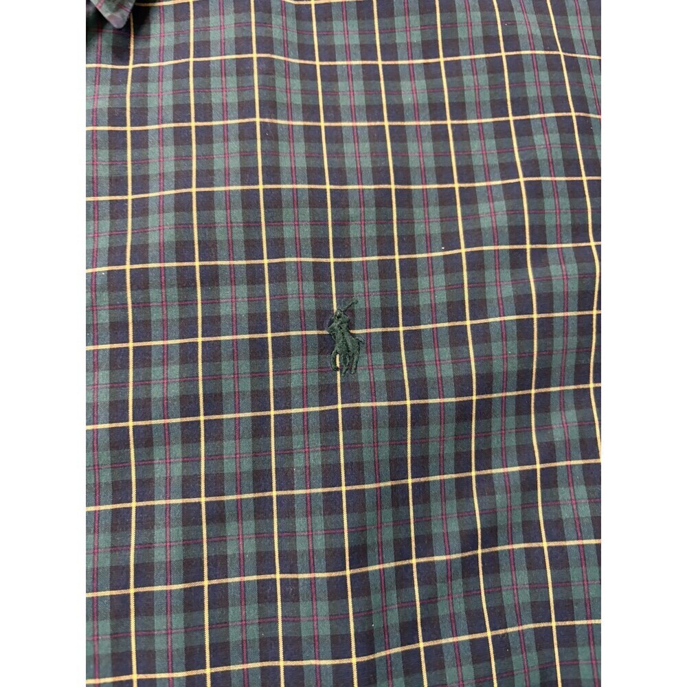 Ralph Lauren Shirt Mens XXL Custom Fit Plaid Long Sleeve Button Down Dark Green